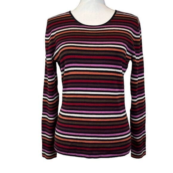 Belford for Saks Fifth Avenue Silk Blend Ribbed Knit Striped Sweater Size Medium - Picture 1 of 8